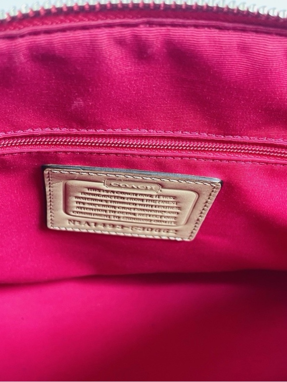 Fair condition Coach Brown Signature Canvas Satchel with Pink Stripe and Tan - Picture 9 of 15